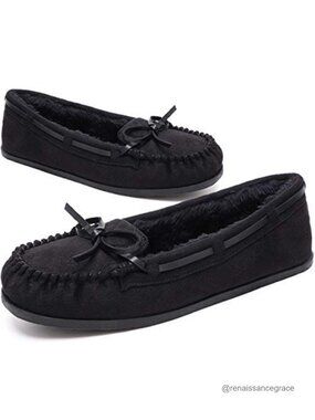 Faux Fur Mocc Cozy Indoor Outdoor House Shoes Rubber Sole